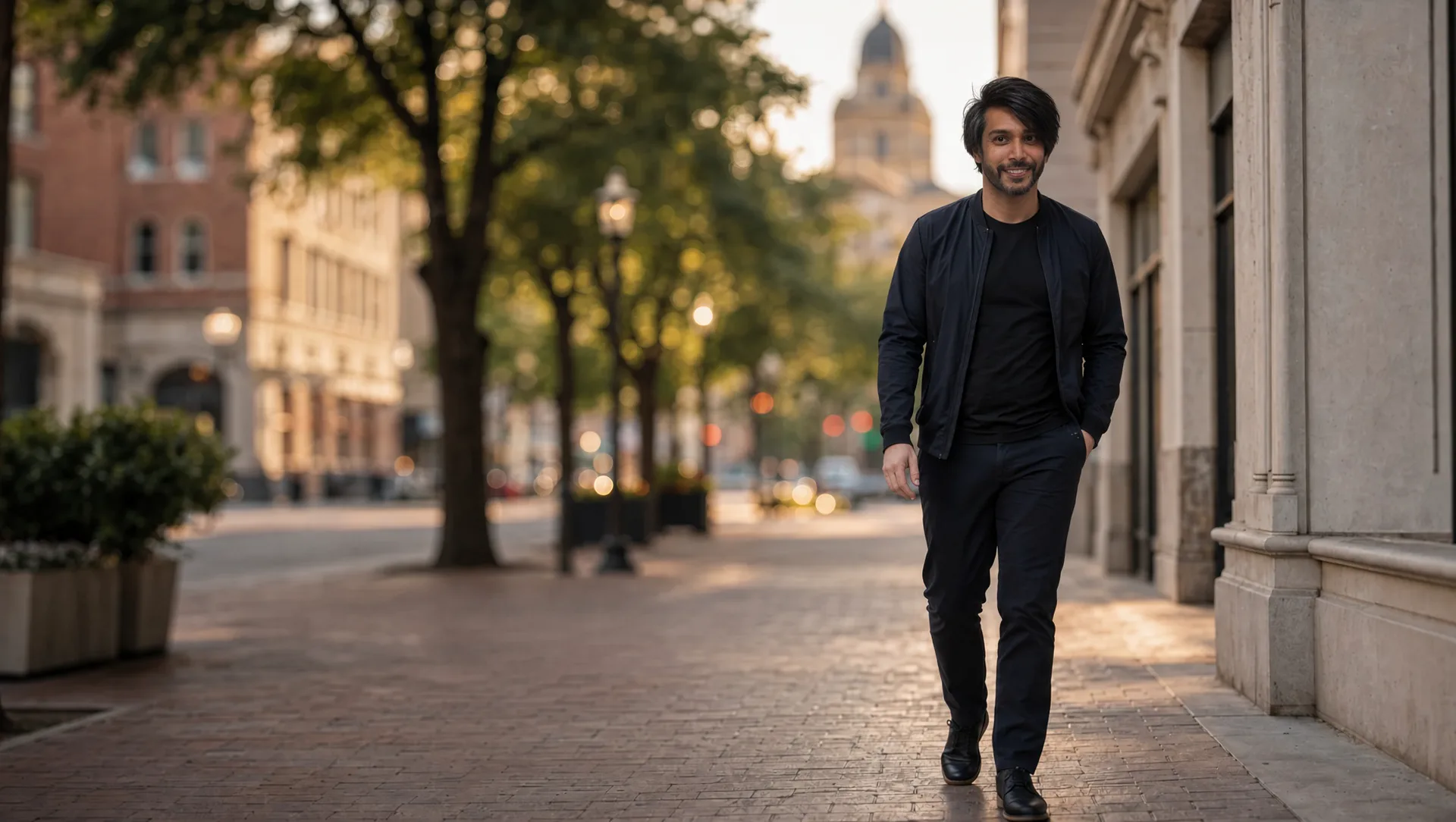 Dr. Seyal walking through the Portland neighborhood